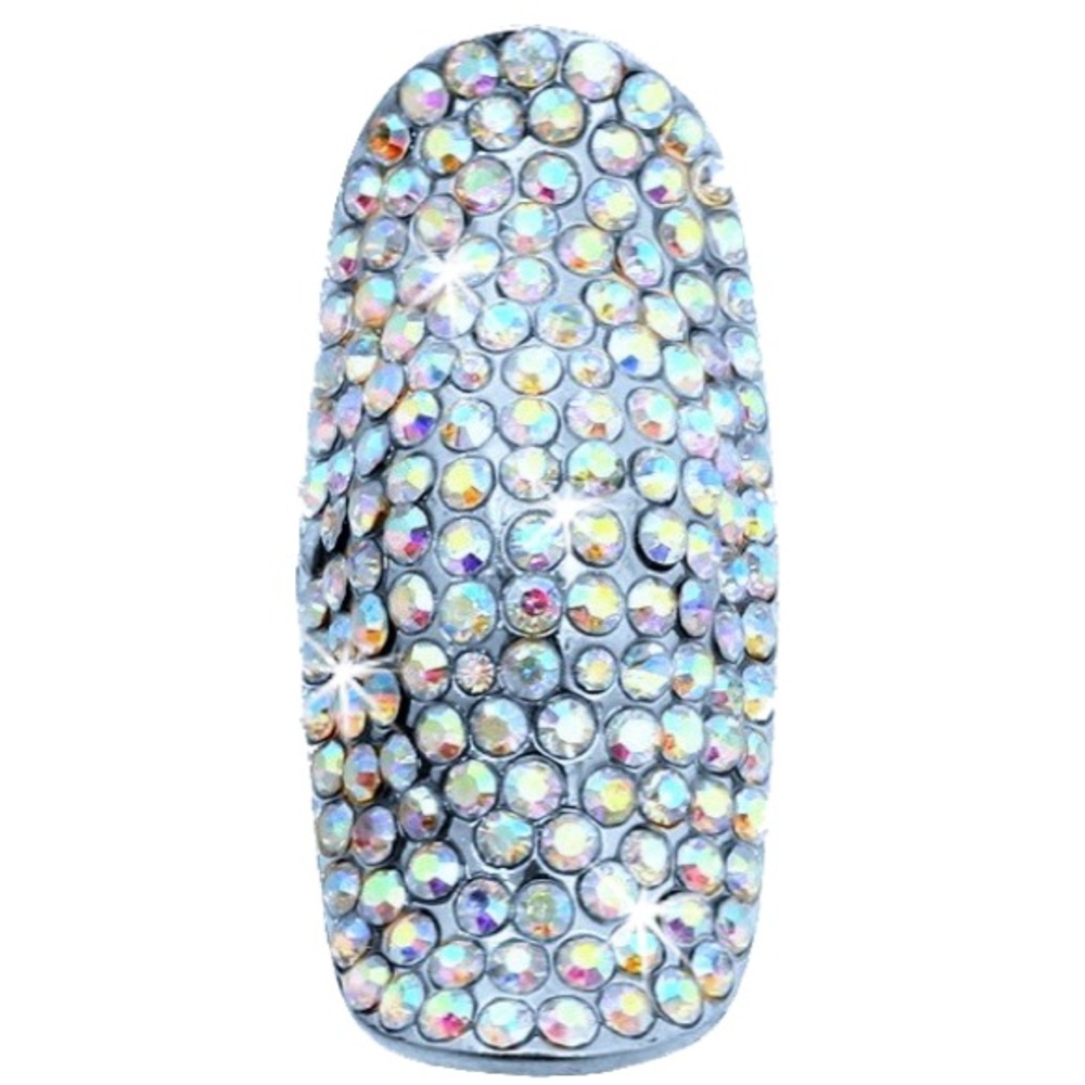 Aurora borealis rainbow Crystal silver Pave Set Dome Cocktail Statement Ring